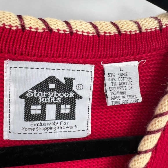 Vintage Storybrook Knits Long Sweater Cardigan Embroidered Poinsettia Large - Picture 8 of 10